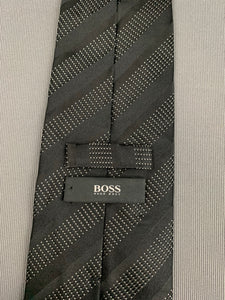 BOSS HUGO BOSS Mens Black Striped 100% SILK TIE - Made in Italy
